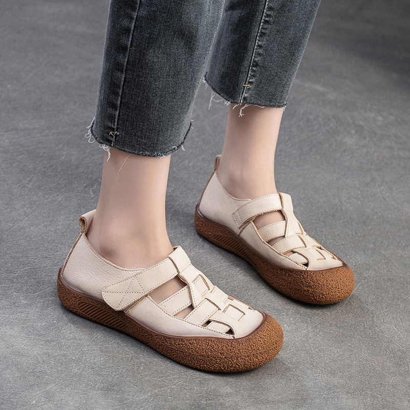 Women Retro Plaited Leather Flat Casual Sandals-RAIIFY