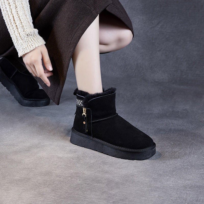 Women Minimalism Solid Suede Furred Ankle Snow Boots-RAIIFY