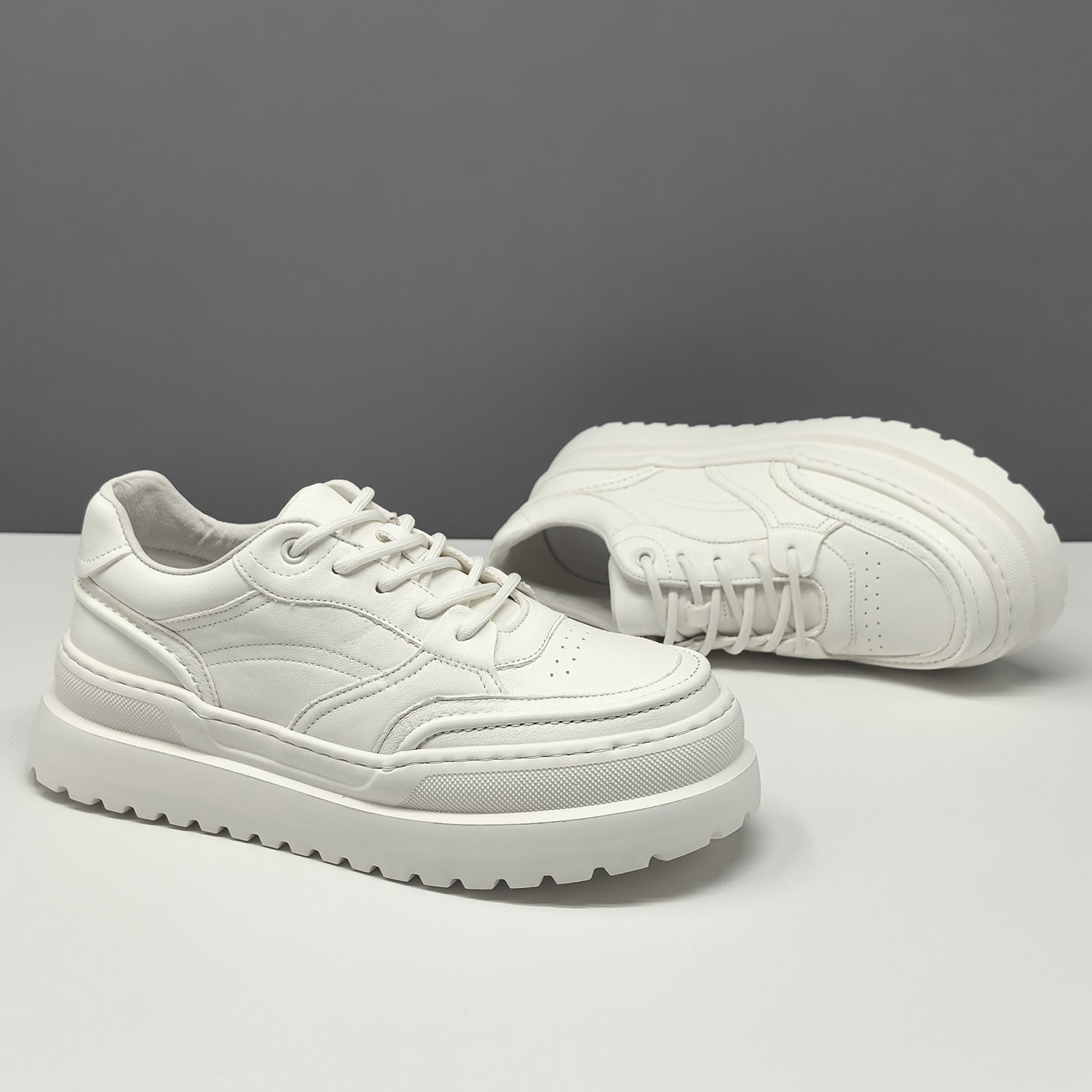 Men's Minimalist Plain Leather Thick Soled Casual Shoes-RAIIFY