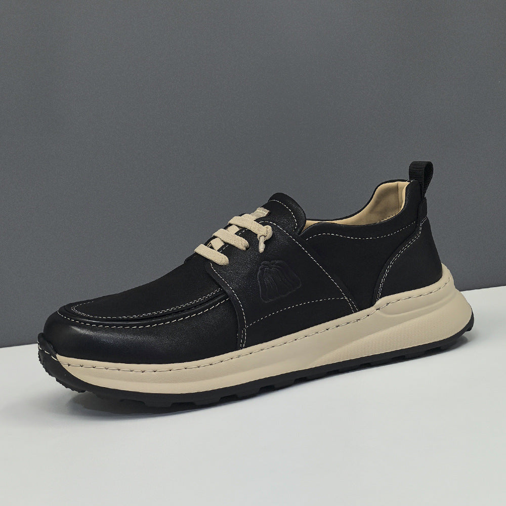 Men Solid Minimalism Leather Flat Casual Shoes-RAIIFY