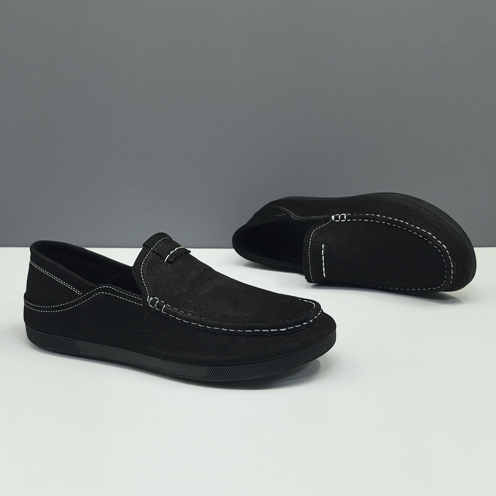 Men Vintage Solid Leather Soft Flat Loafers-RAIIFY