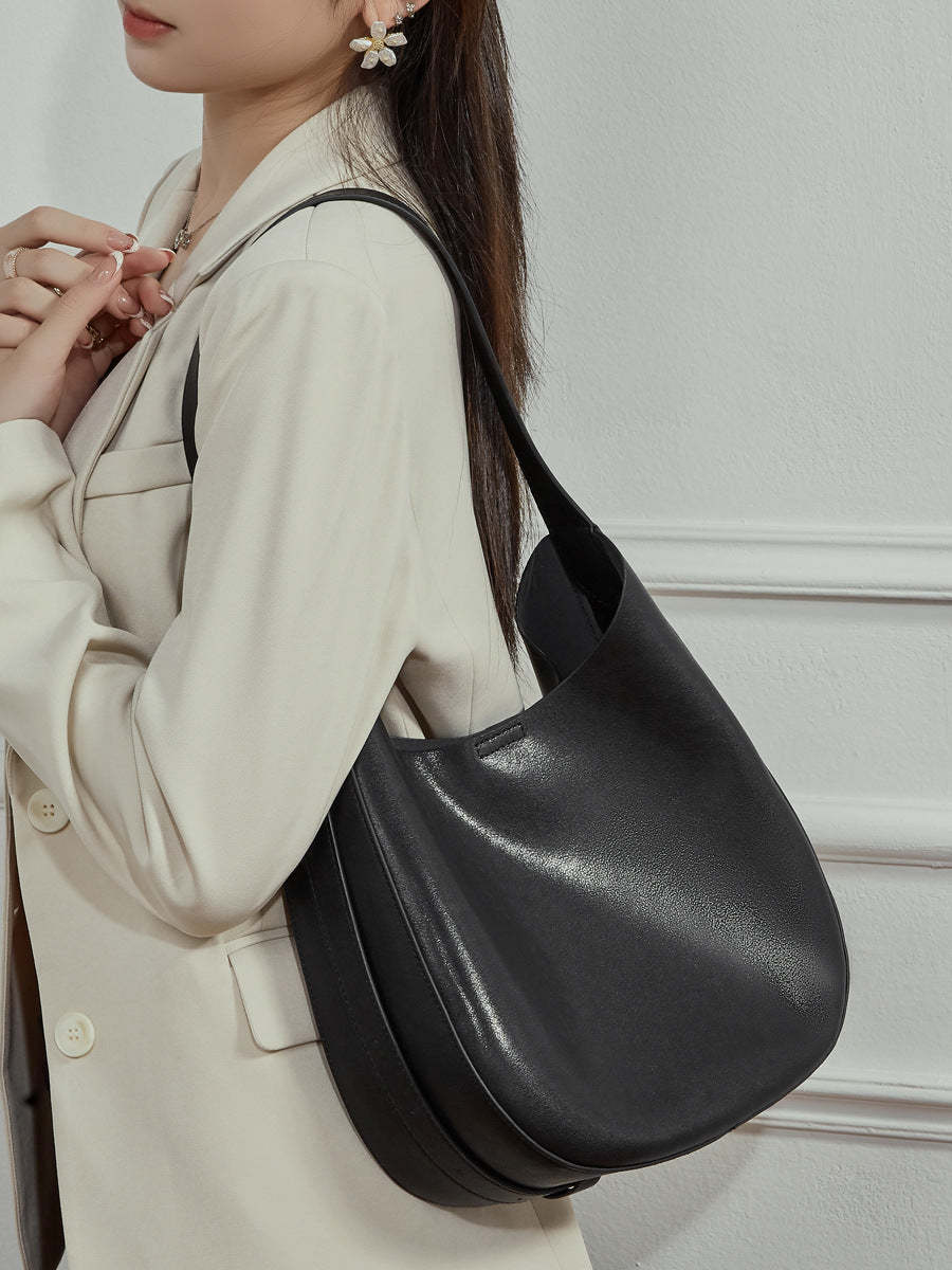 Women’s Minimalist Leather Crescent Underarm Bag-RAIIFY