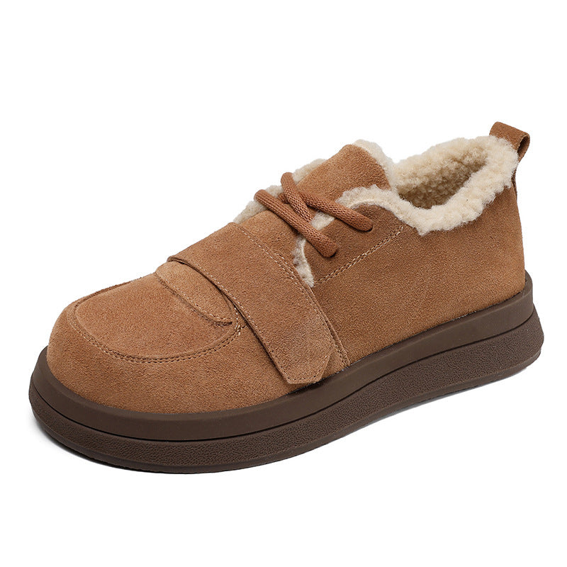 Women Vintage Suede Winter Furred Flat Casual Shoes-RAIIFY