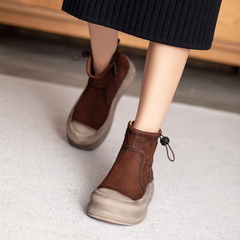 Women Retro Soft Solid Leather Casual Ankle Boots-RAIIFY