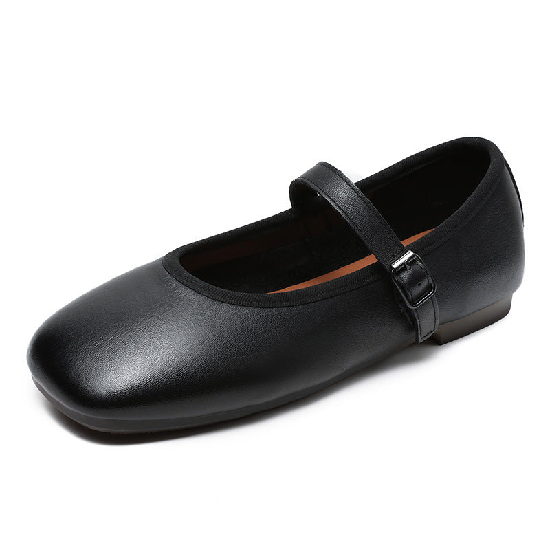 Women Retro Minimalist Soft Leather Buckle Flats-RAIIFY