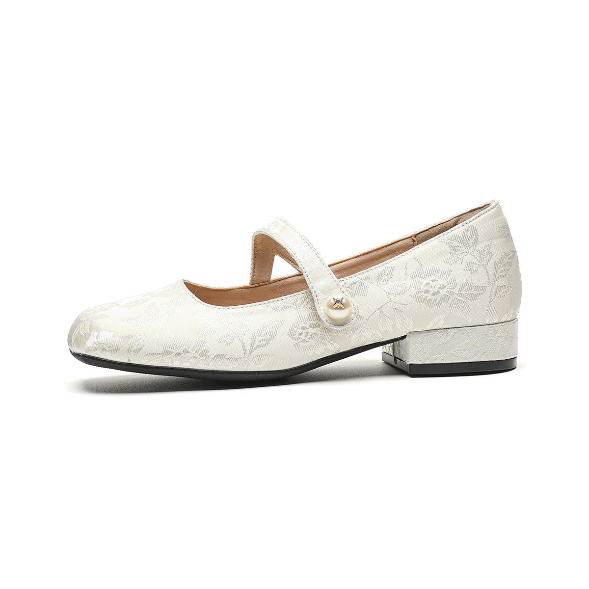 Women Retro Jacquard Low Block Mary Jane Shoes-RAIIFY