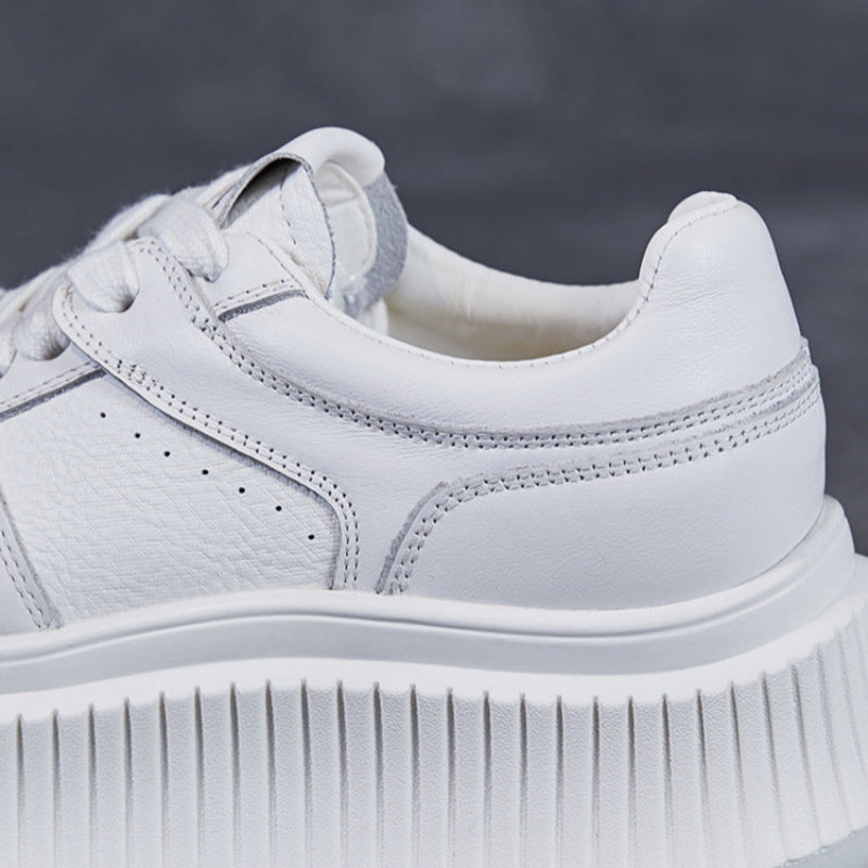 Women Minimalism Leather Pure White Platform Sneakers-RAIIFY