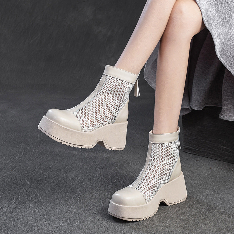 Women Minimalism Plain Mesh Chunky Platform Boots-RAIIFY