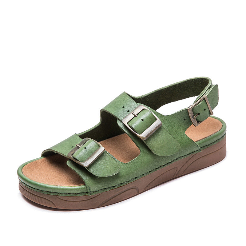 Women Retro Leather Flat Casual Buckle Sandals-RAIIFY