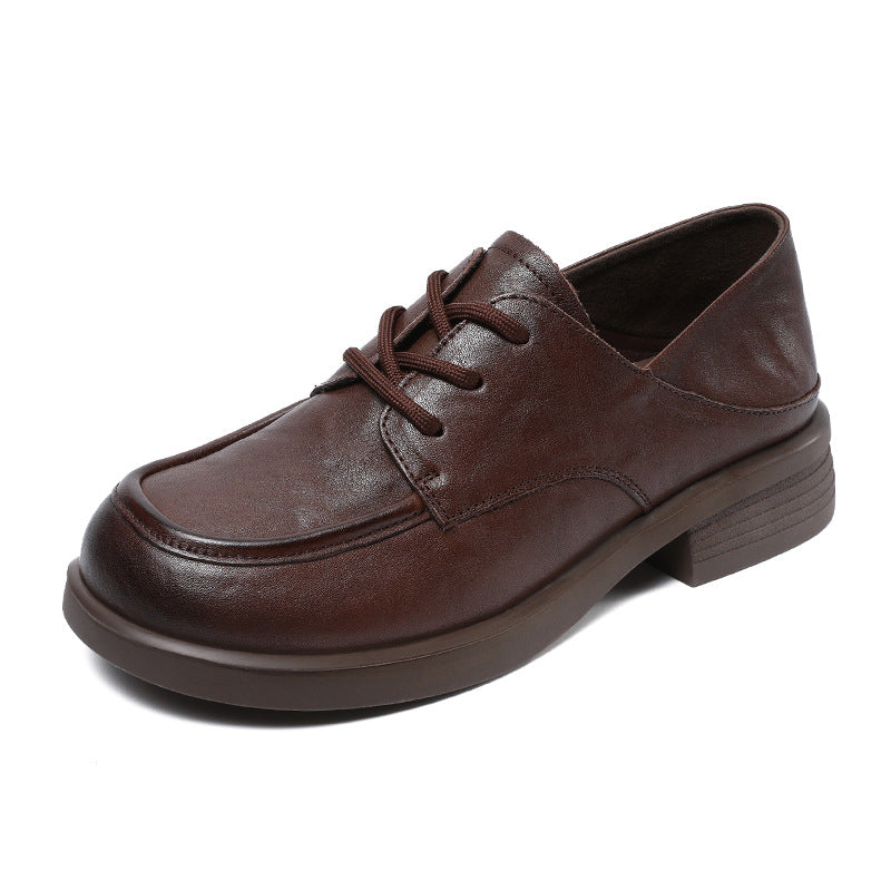 Women Solid Soft Leather Simple Lace-up Loafers-RAIIFY