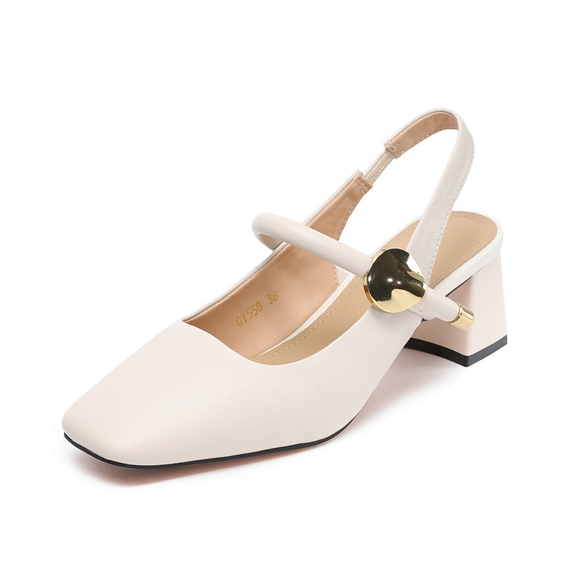 Women Minimalism Plain Leather Round Toe Pump Sandals-RAIIFY