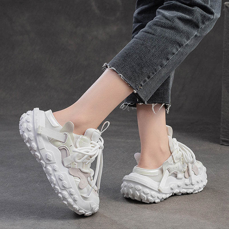 Women Retro Patchwork Low Top Platform Casual Shoes-RAIIFY