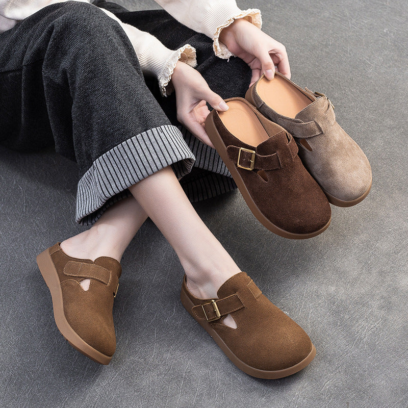 Women Vintage Solid Leather Casual Mules-RAIIFY