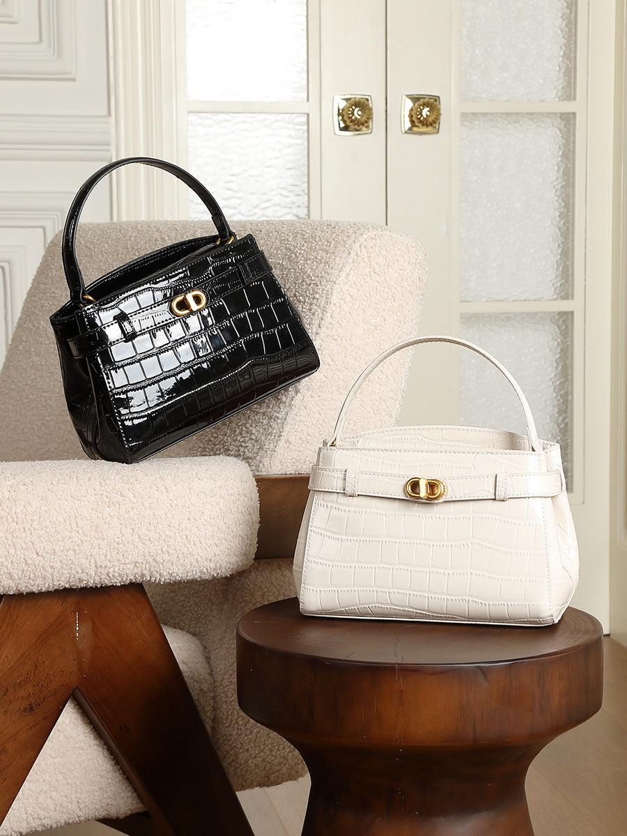 Women’s Crocodile Embossed Leather Mini Square Bag-RAIIFY