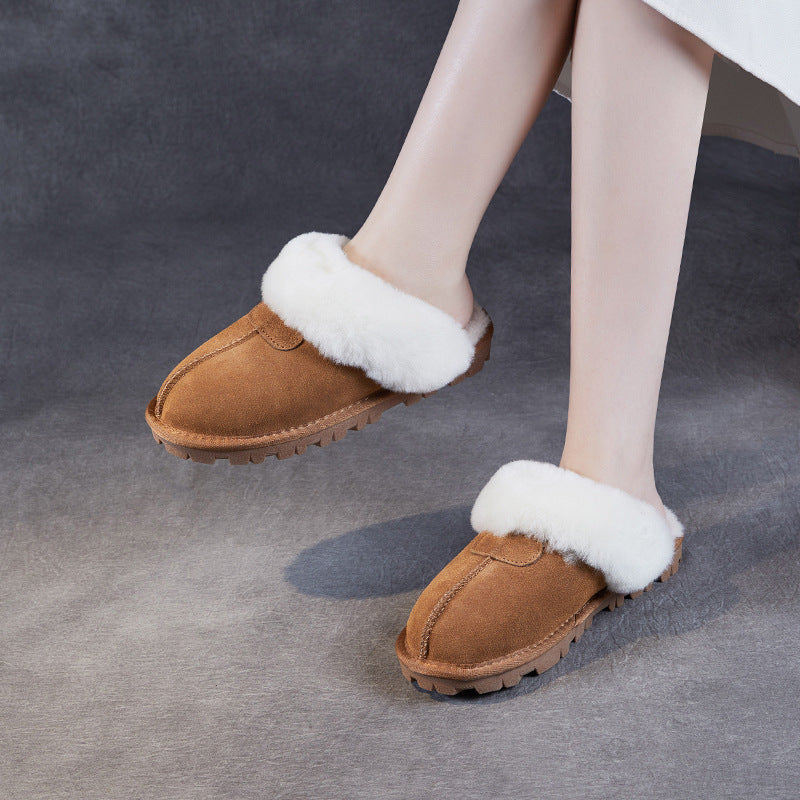 Women Minimalism Solid Suede Soft Furred Slippers-RAIIFY