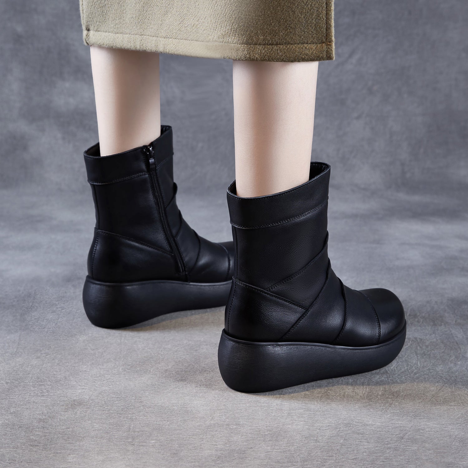 Women's Winter Plain Quilted Leather Snow Boots-RAIIFY