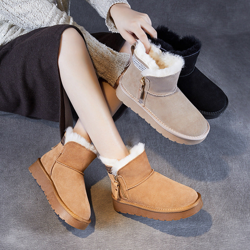 Women Minimalism Solid Suede Furred Ankle Snow Boots-RAIIFY