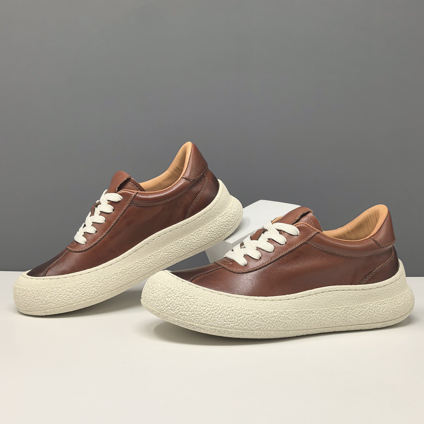 Men's Plain Leather Chunky Platform Casual Shoes-RAIIFY