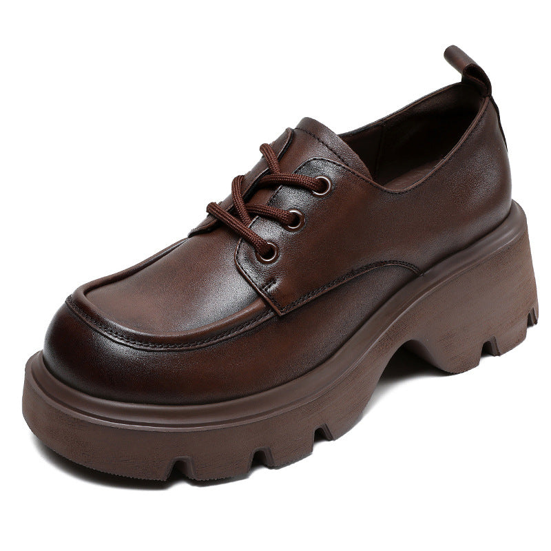 Women Retro Leather Lace-up Platform Loafers