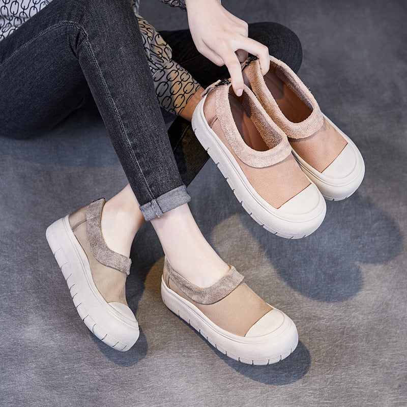 Women Solid Soft Leather Minimalism Casual Shoes-RAIIFY