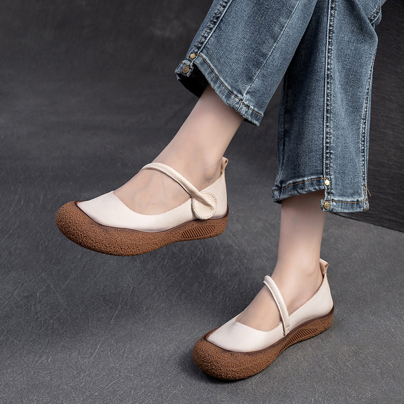 Women Retro Soft Leather Velcro Tape Casual Shoes-RAIIFY