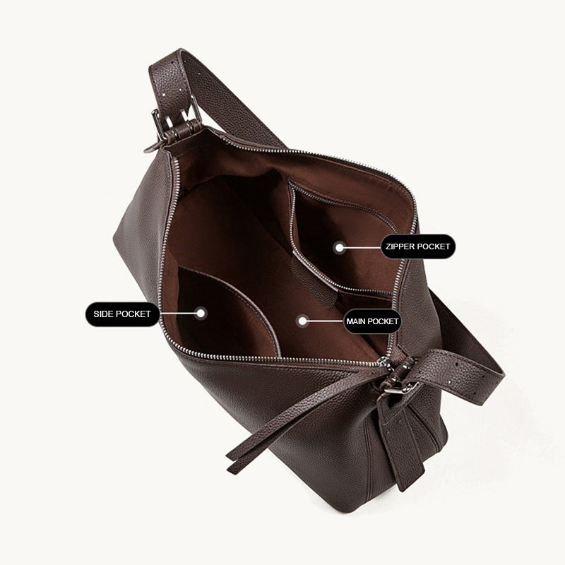 Women's Top-Grain Leather Hobo Shoulder Crossbody Tote Bag-RAIIFY