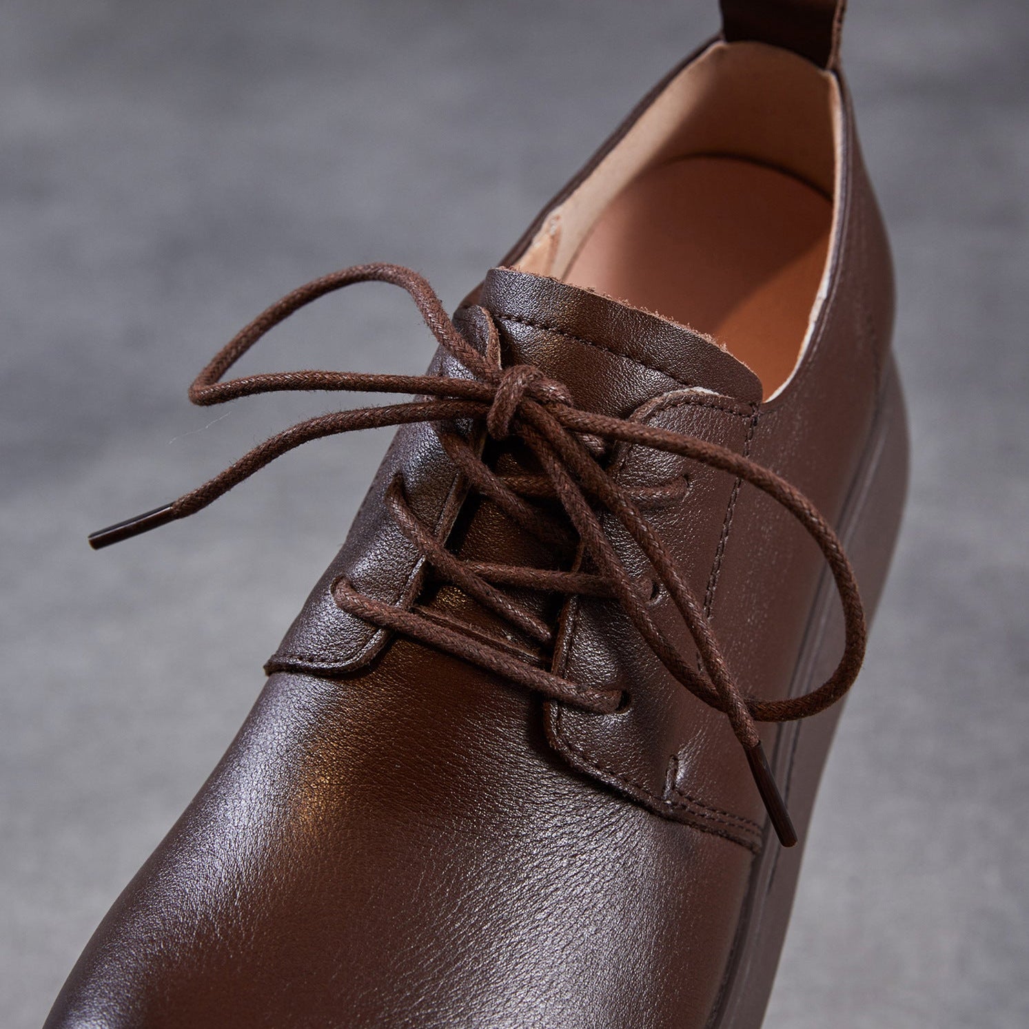 Women Genuine Leather Platform Round Toe Retro Comfort Loafers-RAIIFY