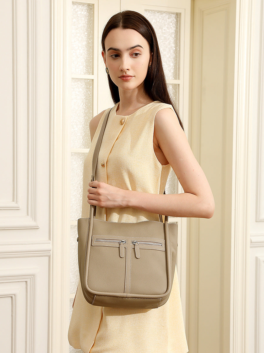Women's Plain Leather Fashion Bucket Bag-RAIIFY