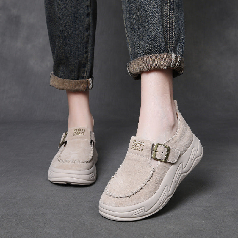Women's Handmade Leather Platform Slip-on Loafers-RAIIFY