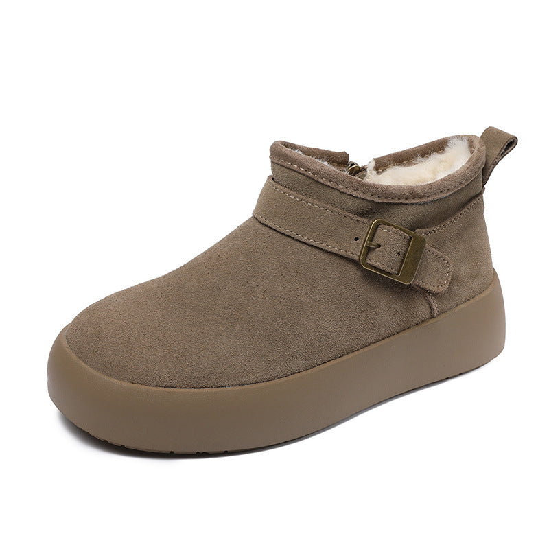 Women Solid Suede Casual Winter Furred Shoes-RAIIFY