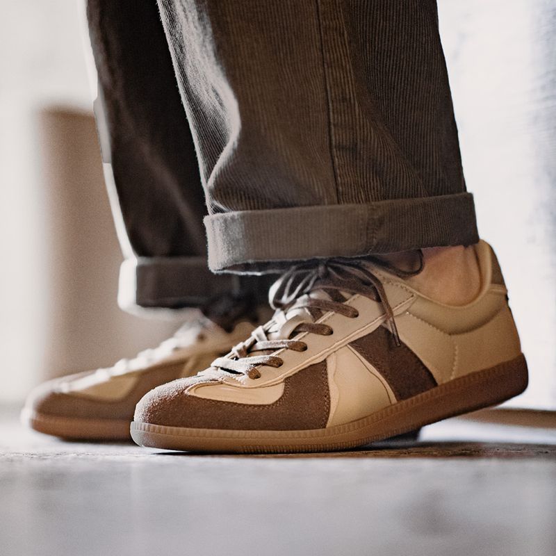 Men's Vintage Leather Low Top Flat Trainer Sneakers-RAIIFY