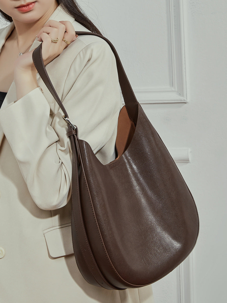 Women’s Minimalist Leather Crescent Underarm Bag-RAIIFY