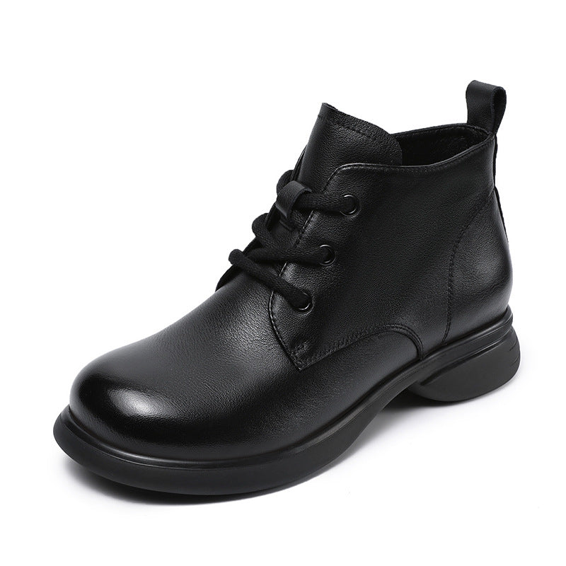 Women Retro Solid Leather Lace-up Ankle Boots-RAIIFY