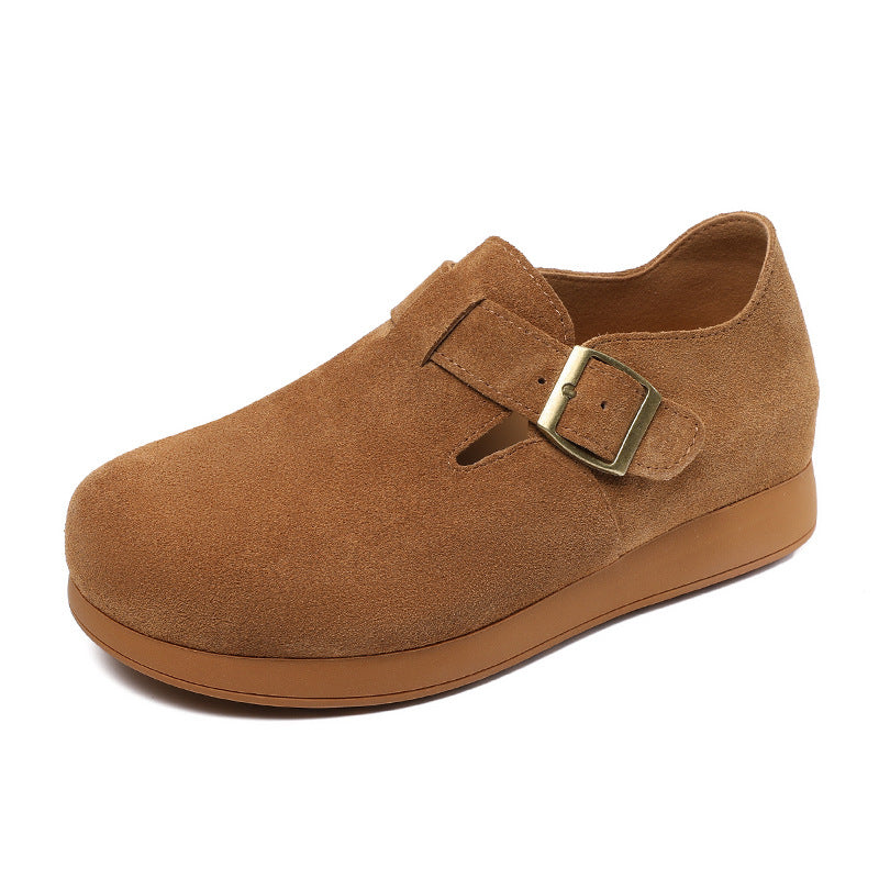 Women Retro Minimalism Solid Suede Flat Casual Shoes-RAIIFY