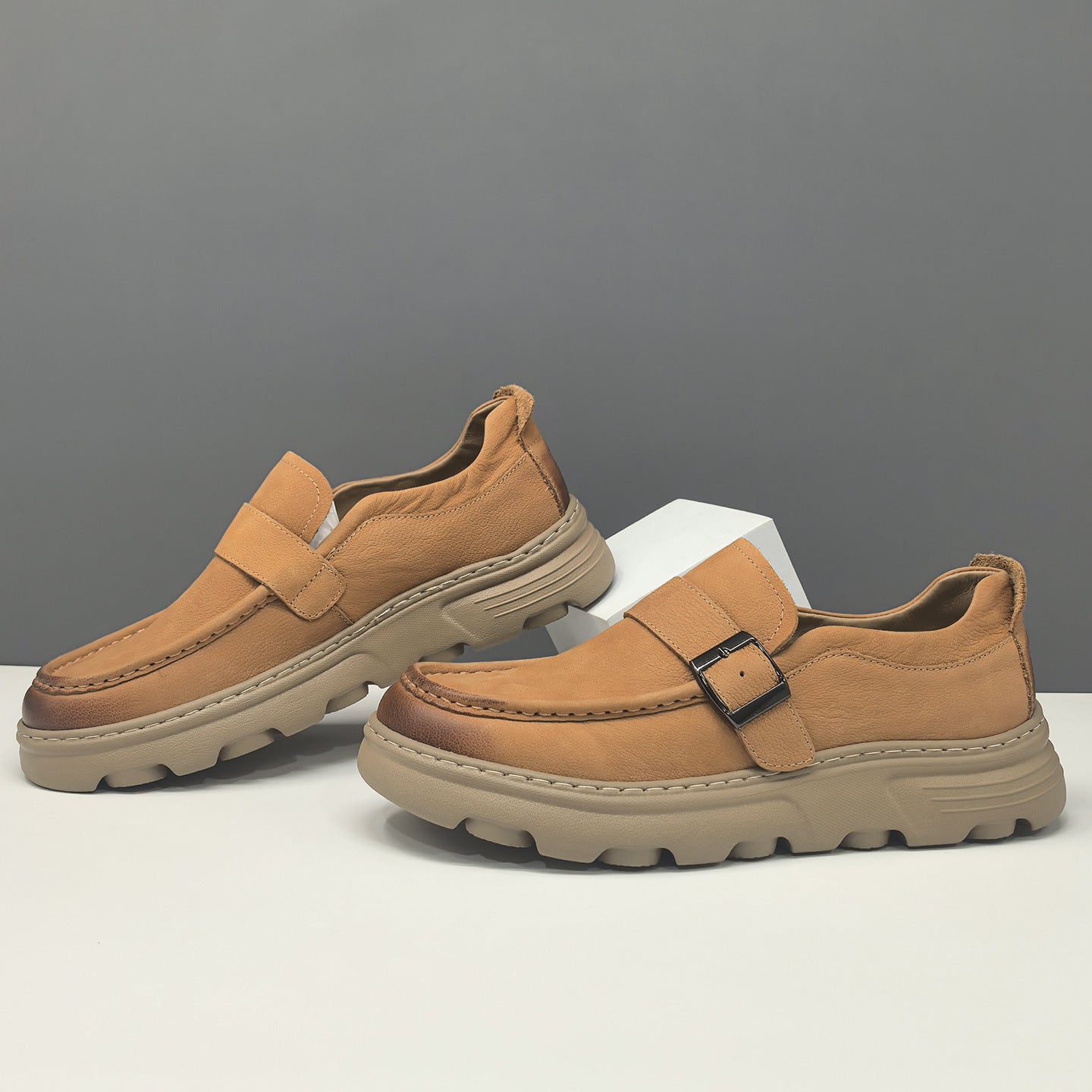 Men's Genuine Leather Slip-On Loafers Casual Retro Moccasins-RAIIFY