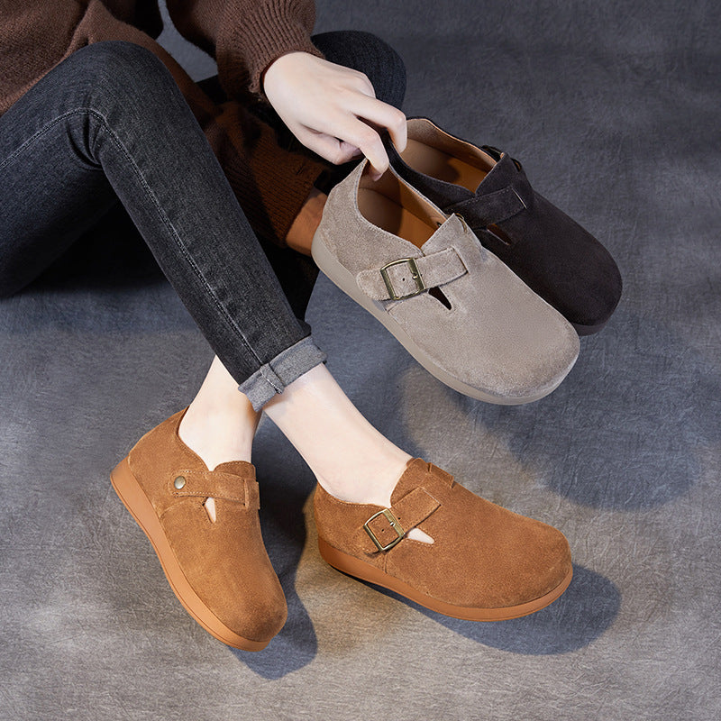 Women Retro Minimalism Solid Suede Flat Casual Shoes-RAIIFY