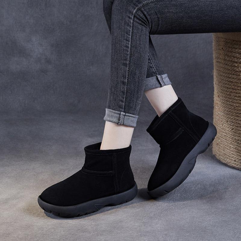 Women Vintage Solid Suede Soft Ankle Snow Boots-RAIIFY