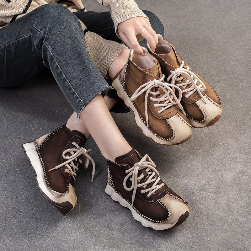 Women Handmade Fashion Leather Lace-up Ankle Boots-RAIIFY