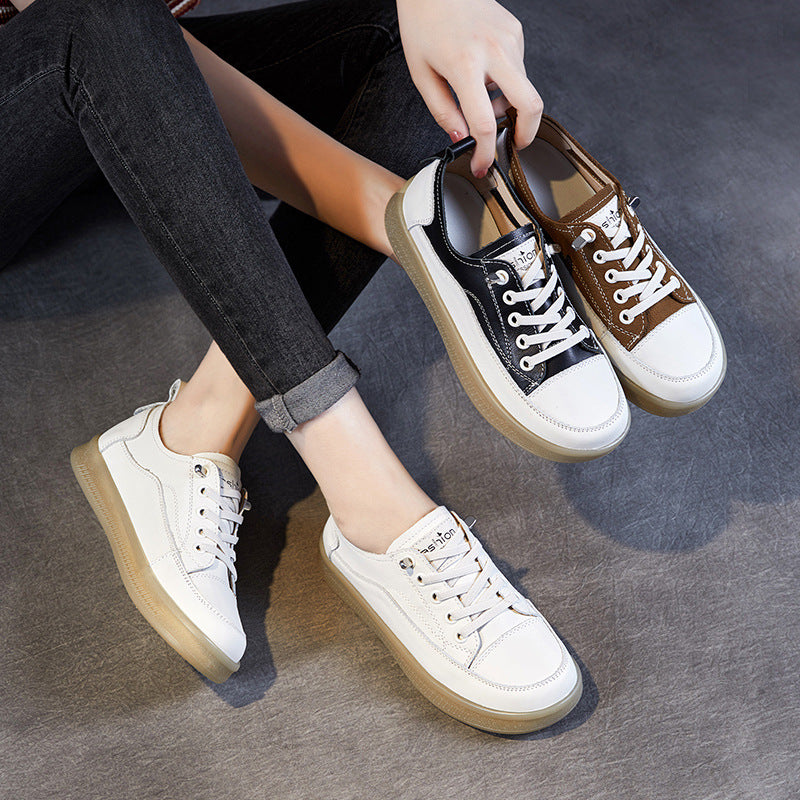 Women Fashion Patchwork Leather Flat Casual Shoes-RAIIFY