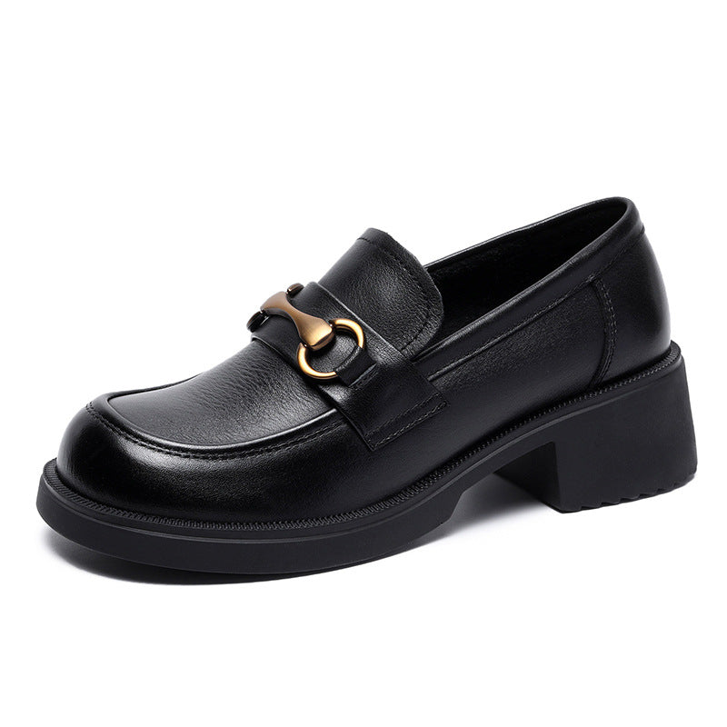 Women Retro Cowhide Thick Soled Casual Loafers-RAIIFY