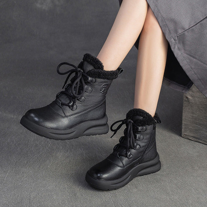 Botas de nieve cálidas de piel con pelo para mujer