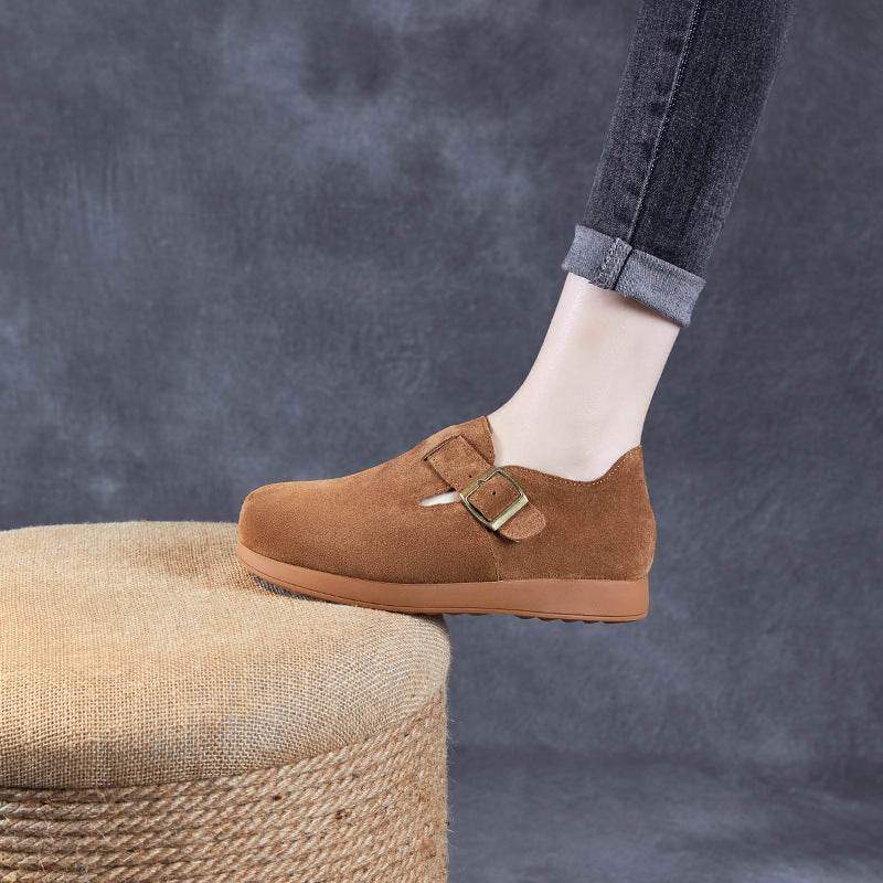 Women Retro Minimalism Solid Suede Flat Casual Shoes-RAIIFY