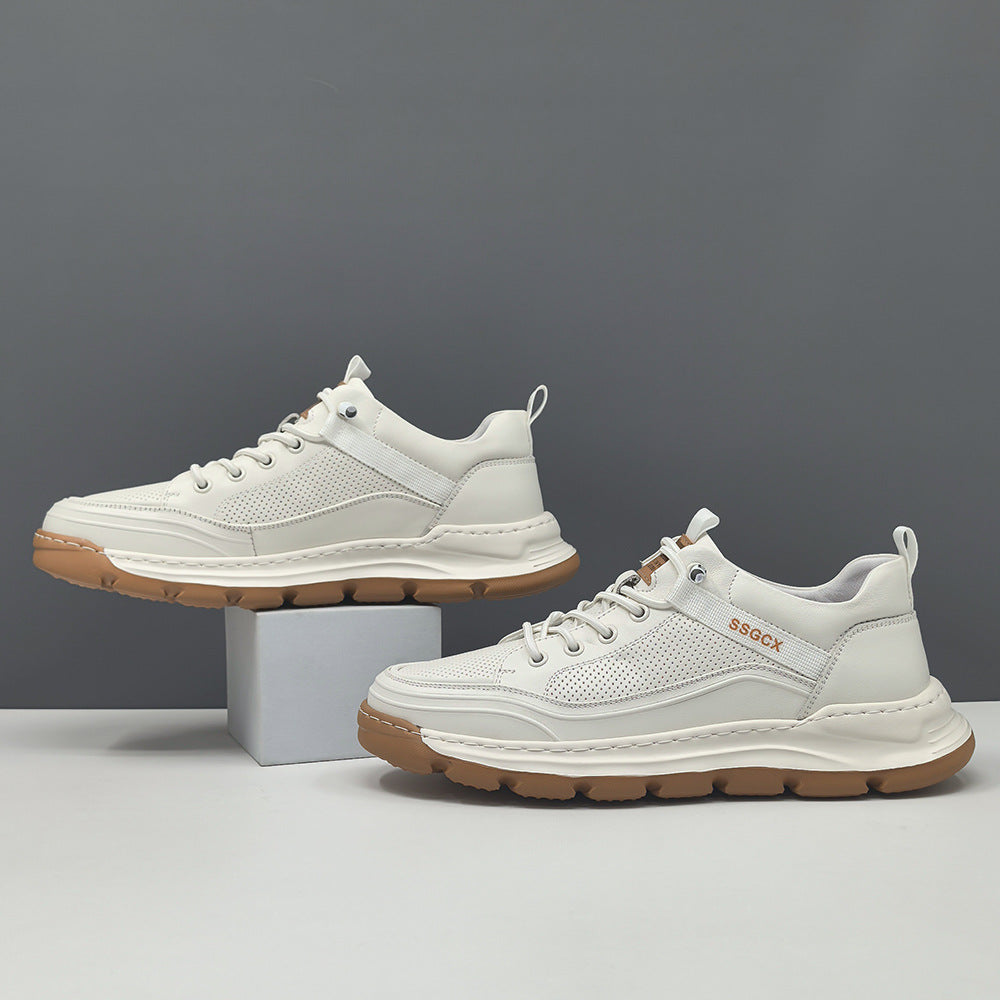Men Fashion Breathable Plain Leather Elastic Lace Casual Shoes-RAIIFY
