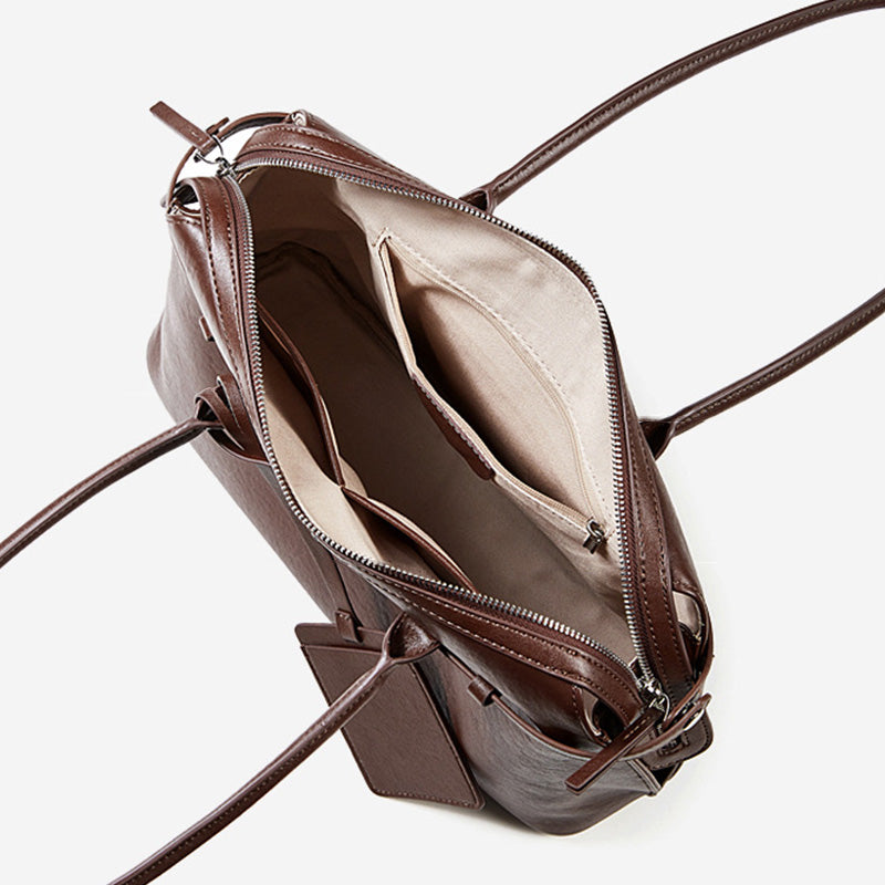Women's Plain Leather Tote Handbag Shoulder Bag-RAIIFY