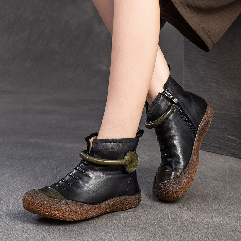 Women Vintage Soft Leather Flat Ankle Boots-RAIIFY