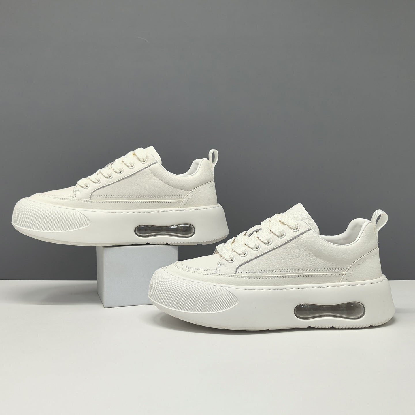Men's Minimalist Plain Leather Platform Casual Sneakers-RAIIFY
