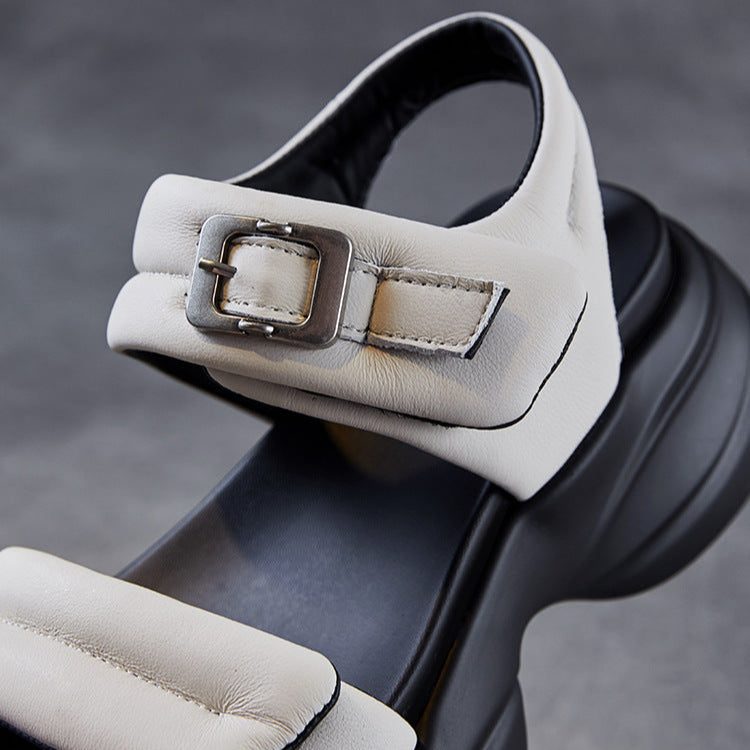 Women's Fashion Plain Leather Casual Platform Sandals-RAIIFY