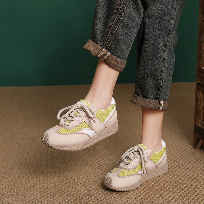 Women's Fashion Patchwork Leather Mesh Casual Sneakers-RAIIFY