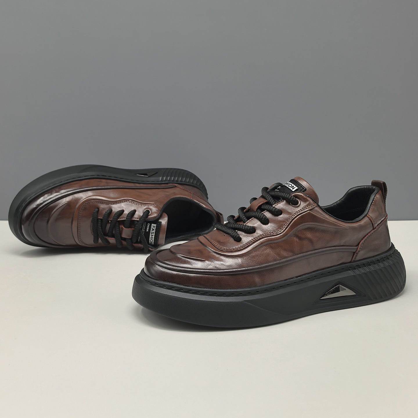 Men's Minimalist Plain Leather Flat Casual Shoes-RAIIFY