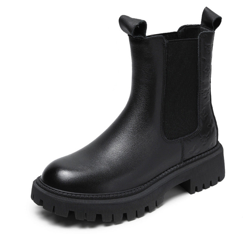 Women Retro Figured Leather Patchwork Casual Boots-RAIIFY